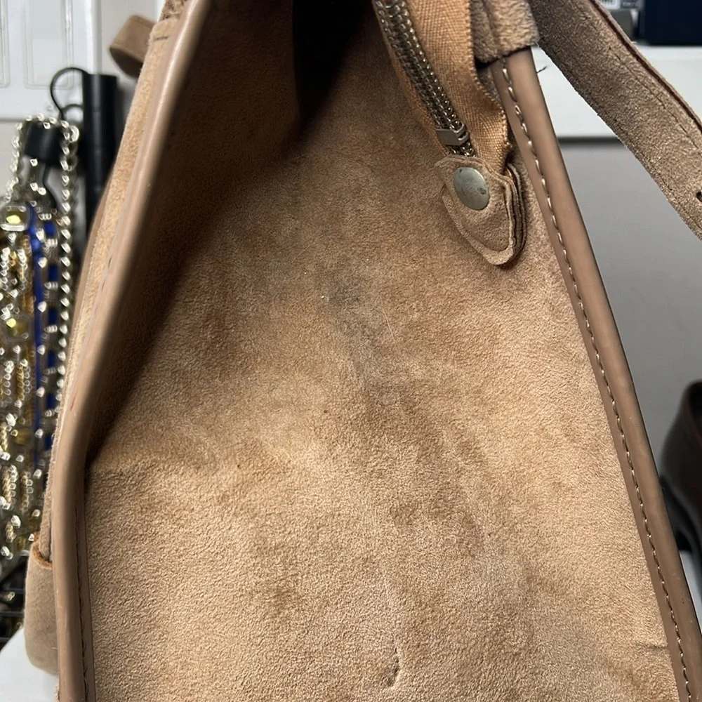 Hartmann Luggage Large Structured Tan Suede Zip Top Shoulder Travel Bag